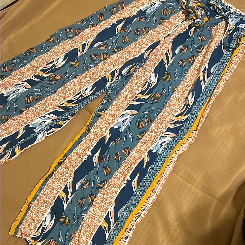 New Look Wide Leg Pants - Blue and Yellow Floral